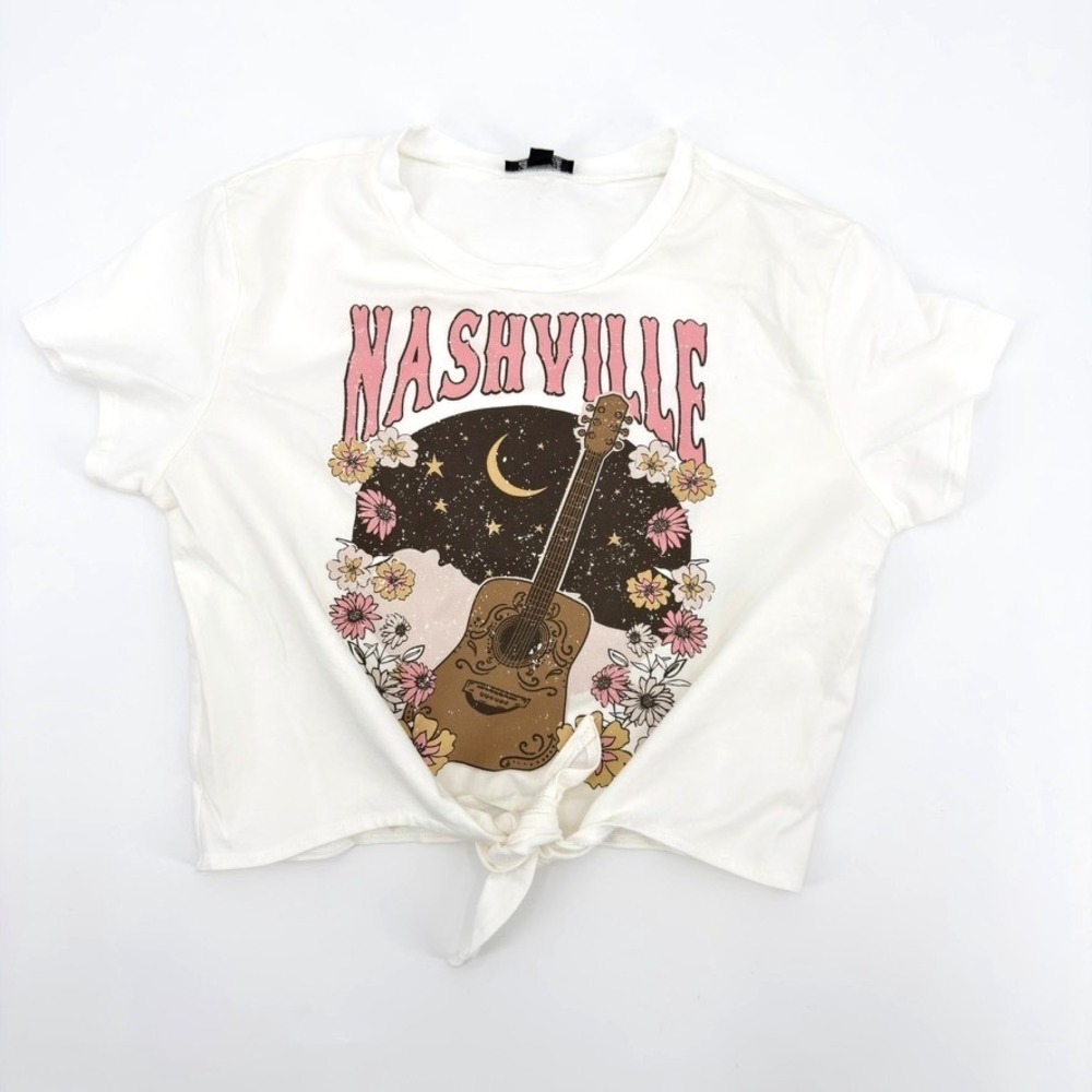 Zunie Girls Nashville Graphic Tie Front T-Shirt White Size 12 Short Sleeve